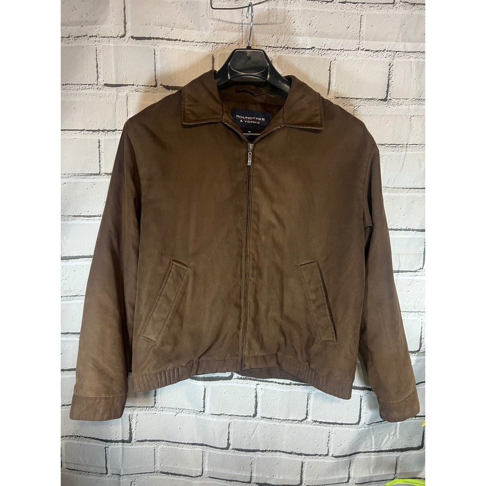 Roundtree & Yorke Brown Bomber Jacket M Faux Suede Zip Out Wool Liner YKK